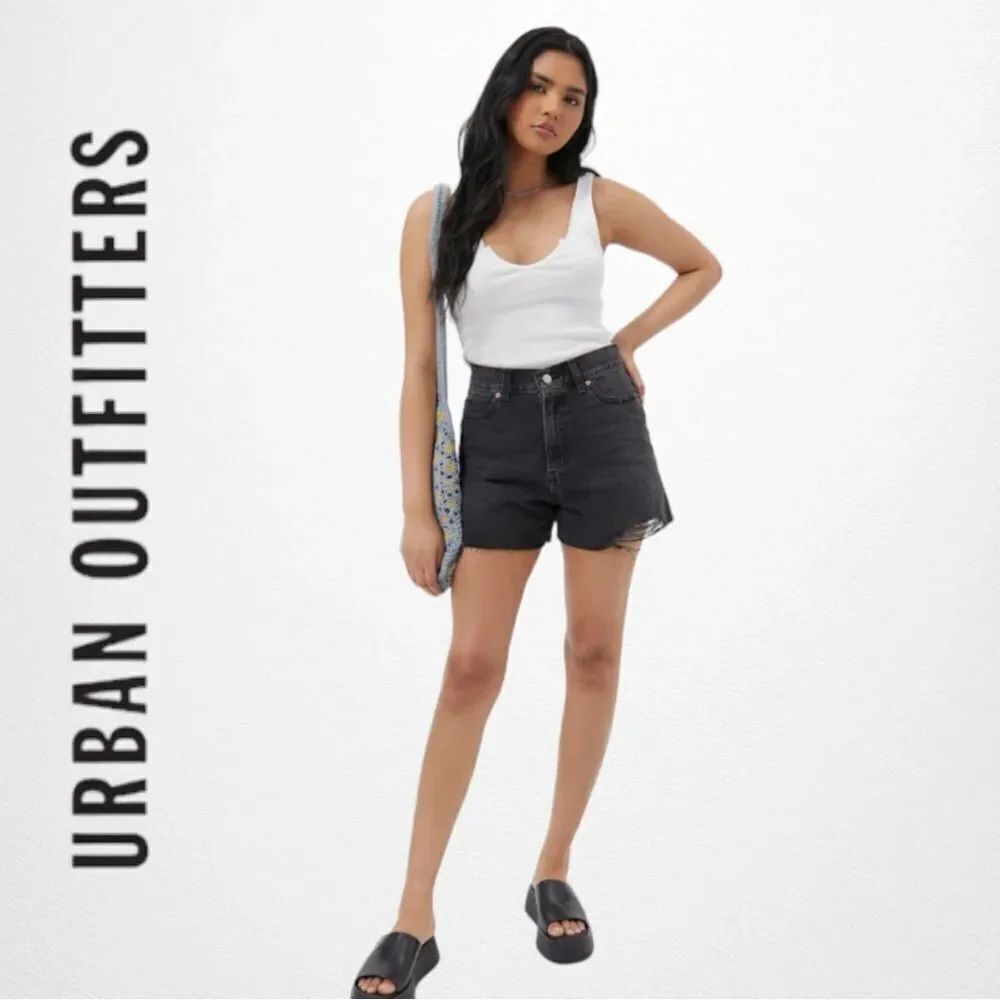 NEW Urban Outfitters UO BDG A-Line Denim Cutoff Washed Black Denim Shorts 24